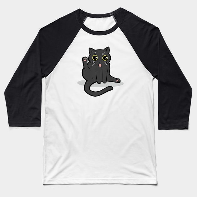 Funny Black Cat Licking Butt Baseball T-Shirt by JBeasleyDesigns